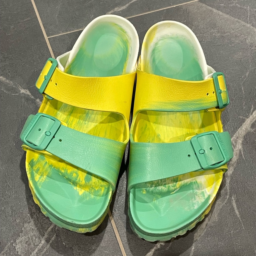 Green and Yellow Tie-Dye Birkenstocks